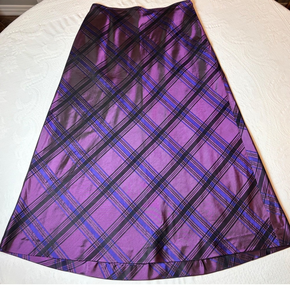 JS Boutique Purple Plaid Metallic Maxi Skirt Size 12 A-Line Formal Holiday - Picture 5 of 11